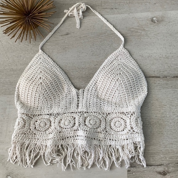 SHEIN Other - Fringe Hem Crocheted Halter Top size S‎ Bohemian romantic festival summer hippie